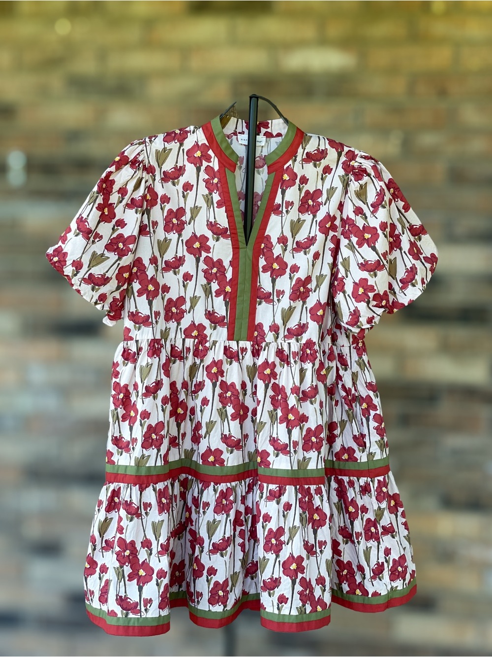 Entro XL Red Floral Tiered Mini Dress Puff Sleeve Pockets